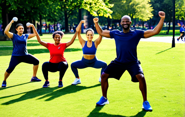 블루 운동 처방과 관련된 윤리적 이슈 - **
A diverse group of people, fully clothed in athletic wear, participating in a community fitness ...
