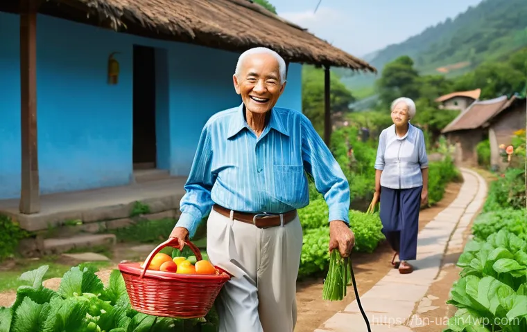 블루 운동 처방과 연령별 운동 특성 - **Prompt:** A vibrant, sunny scene depicting a group of cheerful elderly individuals (around 70-90 y...