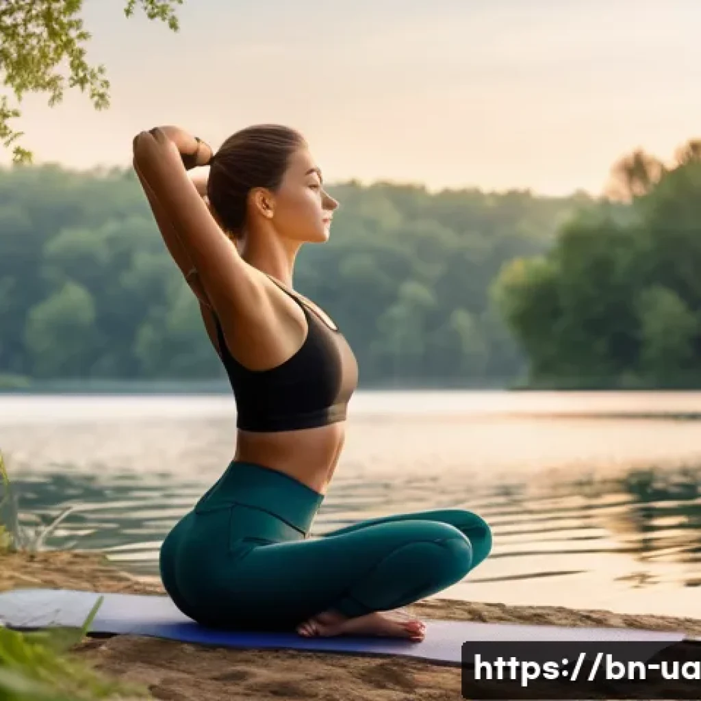 블루 운동 처방의 실행 시 고려사항 - **Prompt 1: Serene Lakeside Yoga at Sunrise**
"A lone woman, in her late 20s, with a peaceful ex...