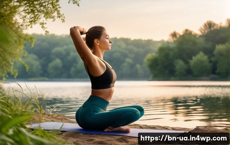 블루 운동 처방의 실행 시 고려사항 - **Prompt 1: Serene Lakeside Yoga at Sunrise**
"A lone woman, in her late 20s, with a peaceful ex...