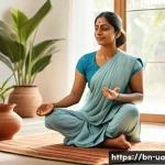 Home 22 블루 운동 처방을 통한 스트레스 관리 방법 - A serene Bengali woman in her mid-30s wearing comfortable sportswear and light sneakers, performing ...