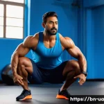 Home 20 블루 운동 처방을 위한 전문가의 조언 - A detailed scene of a Bengali man in his mid-30s warming up before an intense Blue workout session, ...